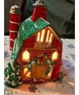 Vintage Christmas Lighted Ceramic Snowy Barn Large By Pacific Rim 10&quot;x9&quot; - €20,36 EUR