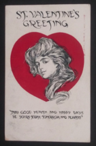 St Valentines Day Greeting Heart Woman Sketch Cigars United Postcard c1906 - £8.02 GBP