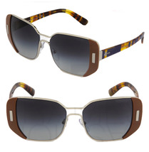 PRADA MOD 59S Geometric Square PR59SS Brown Silver Stripe Sunglasses Women - £192.35 GBP