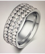 Eternity Stainless Steel Ring Silver Color 3 Row small CZ Women&#39;s Size 11 - $180.68 MXN
