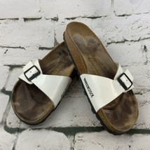 Birkenstock Sandals Brown Sz 38 White Patent Leather Comfort Shoes Womens 7 - £49.02 GBP