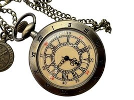 Elegant Pocket Watch with Roman Numerals and Floral Fantasy Medal - $32.51 CAD