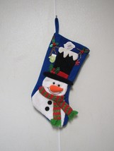 3D Snowman on Blue Felt with Scarf Christmas Stocking 18&quot; by 9&quot; - £13.29 GBP