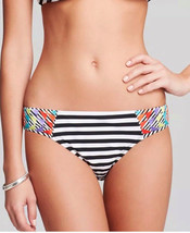 Nanette Lepore Merengue Bikini Bottoms Small Black Bright Embroidery Swi... - $36.18