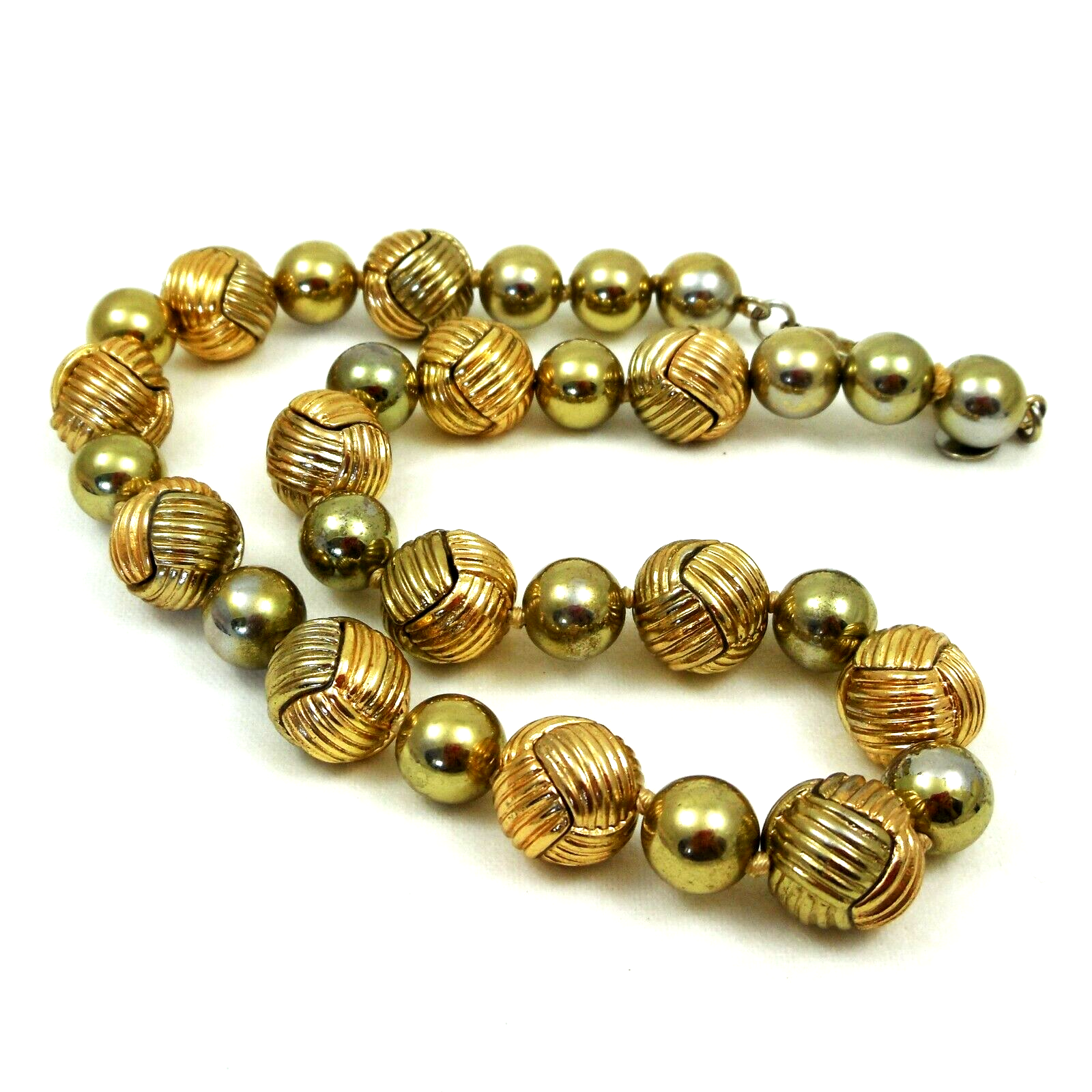 Talbots Gold Tone Beaded Necklace Heavy Hand Knotted Textured and Shiny - $23.00