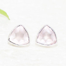 925 Sterling Silver Rose Quartz Earrings Handmade Jewelry Birthstone Earrings - £27.66 GBP