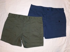 NEW 2 PAIRS ME&#39;S CARGO OG GREEN &amp; NAVY BLUE SHORTS WAIST 40 65% POLY 35%... - £27.51 GBP