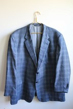 Coppley Black Label 53 Blue Gray Plaid Silk Wool Two-Button Blazer - $40.51
