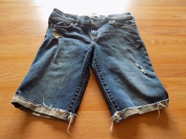 Girls Size 16 Abercrombie Kids Denim Blue Jean Shorts Bermuda Length Distressed  - £12.76 GBP