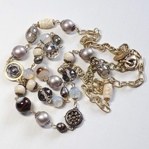 Chico&#39;s Mixed Metal &amp; Neutral Bead Single Strand Necklace - £20.03 GBP