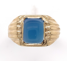 Vintage 10k Gold Men's 1.76ct Genuine Natural Blue Onyx Chalcedony Ring (#J6543) - $927.51 CAD