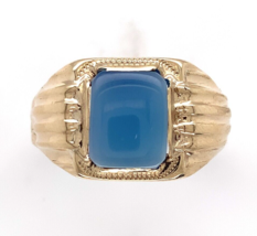 Vintage 10k Gold Men&#39;s 1.76ct Genuine Natural Blue Onyx Chalcedony Ring ... - £542.08 GBP