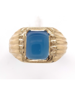 Vintage 10k Gold Men&#39;s 1.76ct Genuine Natural Blue Onyx Chalcedony Ring ... - $927.51 CAD