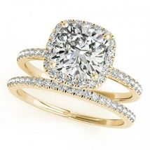 Halo Engagement Ring Bridal Set 2.0 Ct Cushion Diamond 14k Yellow Gold Finish - £80.91 GBP