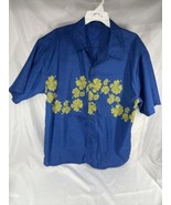 Men’s Large Hawaiian Floral Blue Yellow Button Down lightweight  Shirt￼ - £12.70 GBP