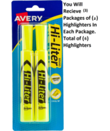 Avery Hi-Liter - Yellow Highlighter -  Smear Safe Ink, Chisel Tip - 2 Pa... - £6.75 GBP