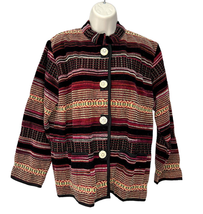Vintage Flashback 90s Womens M Boho Tapestry Button Jacket Black Stripe ... - £39.62 GBP
