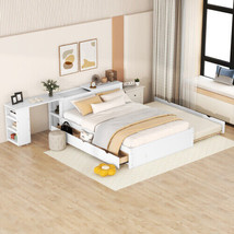 Full Size Platform Bed With a Rolling Shelf, White - £387.39 GBP