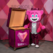 Magenta Treasure Chest mascot costume character dressed with a V-Neck Tee and Bo - $1,209.00