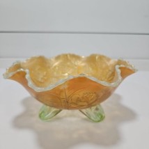 Fenton Vaseline Opal Dragon and Lotus 8 1/2&quot; Carnival Glass Peach Bowl Footed - £583.86 GBP
