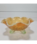Fenton Vaseline Opal Dragon and Lotus 8 1/2&quot; Carnival Glass Peach Bowl F... - $742.50