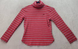 Tommy Jeans Shirt Top Girls Medium Red Striped Knit Cotton Round Hem Tur... - $18.45