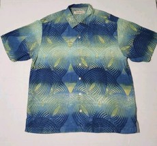 Tommy Bahama Shirt Mens Large Silk Button Up Blue Green Hawaiian Tropical Beach - £19.77 GBP