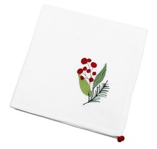 Graceful Christmas Embroidered Leaves &amp; Berries Napkin - 45cm x 45cm - $19.30