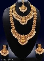 South Indian Women Temple 2 Necklace Set Gold Plated Fashion Jewelry - £27.09 GBP