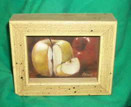 Vtg Ace Still Life Art Painting Little Green Apple Lynda Chambers Chapel Hill Nc - £28.06 GBP