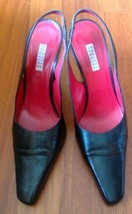 Barneys New York Black Leather Slingbacks Heels SZ 36 Made in Italy - $49.50