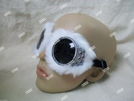 Funky White Fur Explorer Goggles Artic Eskimo Tundra Steampunk Flashy Av... - $13.81