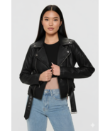 Chaqueta de cuero para mujer negra elegante fiesta motocicleta hecha a m... - $205.64 CAD+