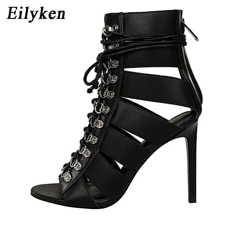 Eilyken Plus Size 34-43 Roma Style Women Open Toe Zip Ankle Boots Sandals Fashio - $94.32