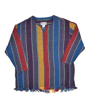 Angelique Imp Rug Sweater Womens L Striped Multicolor Hippie Fringe India Made - £22.75 GBP