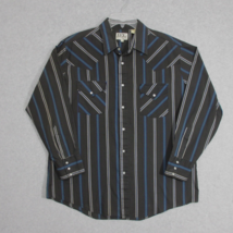 Ely Cattleman Men&#39;s Pearl Snap Shirt Long Sleeve Black Blue Stripe Size 17 34 - £11.56 GBP