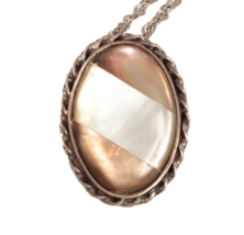 Sterling Silver MOP and Abalone Oval Necklace 18 Inch Chain - £16.81 GBP