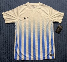 NWT Nike Dri Fit Striped Authentic Soccer Jersey Youth Size XL White &amp; Blue - £15.63 GBP