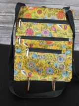 Floral Cross Body Bag Yellow Purse Zippered Pockets Adjustable Straps Bo... - $17.56