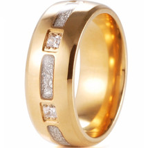 (New With Tag) Titanium Meteorite Ring With Cubic Zirconia - Gold Color - Price  - £47.30 GBP