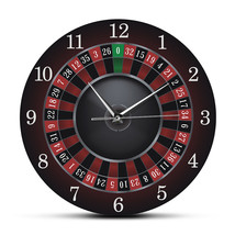 Poker Roulette Wall Clock With Black Metal Frame Las Vegas Game Room Wall Art De - £32.07 GBP