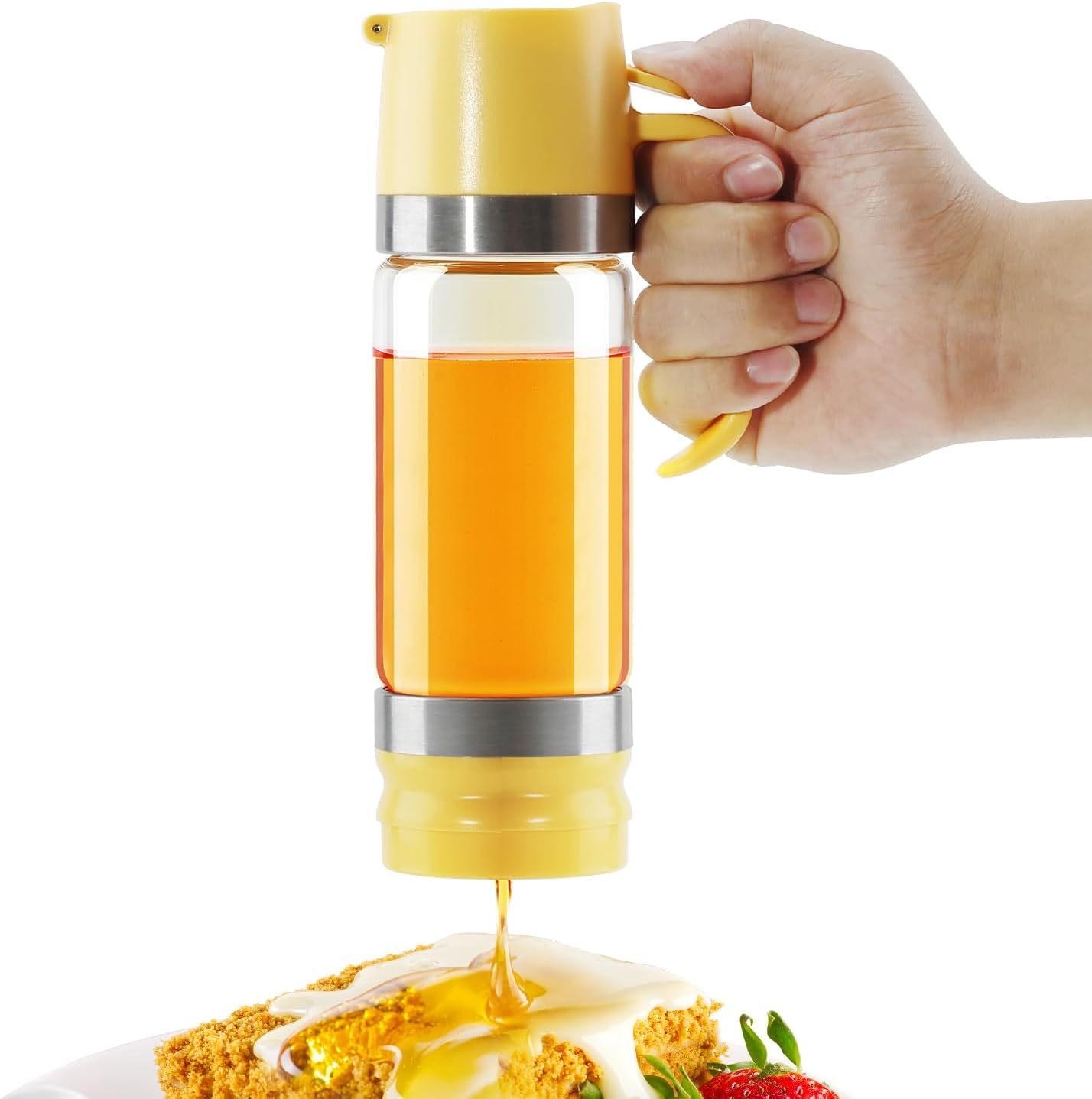 Aelga Glass Honey Dispenser Pot, No Drip 12 Oz Honey Jar With Handle,, Y... - $39.96