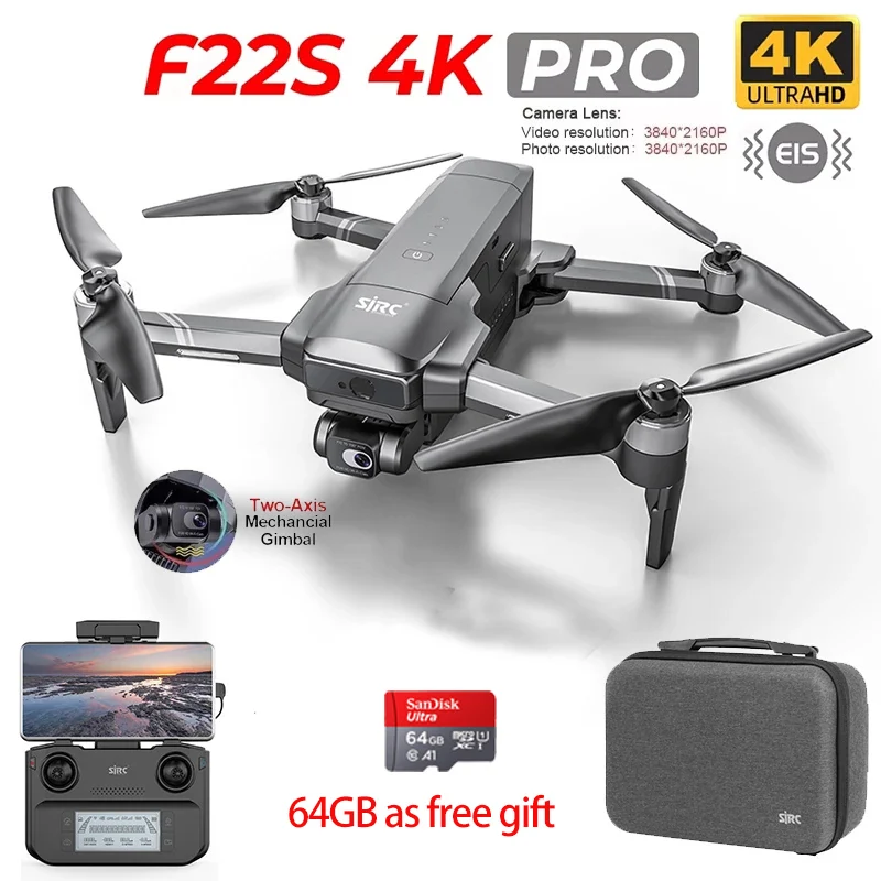 Sjrc F22S /F22 4K Pro Gps Drone 4K Professional 2-Axis Gimbal Eis Camera Wi - £270.33 GBP+