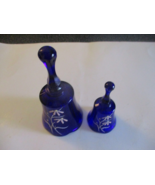 Two Fenton Hand Painted Cobalt Blue Glass Bells Signed L. George 1 W/Sti... - $237.27 MXN