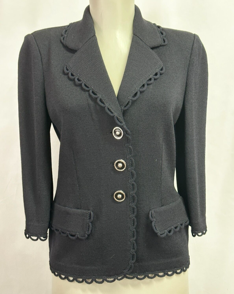 Primary image for St. John Collection Black Blazer Jacket Womens 2 Santana knit USA
