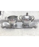 Vintage Rodney Kent Floral/Bow Hammered Aluminum Sugar Bowl, Creamer, Tr... - $544.52 MXN