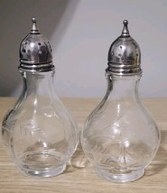 Sterling Salt &amp; Pepper Shakers, Floral Leaf Etched Glass &amp; Sterling Silv... - $38.00