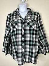 Cato Womens Plus Size 18/20W (1X) Green Check Pocket Button Up Shirt Long Sleeve - £10.34 GBP