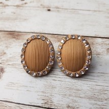 Vintage Clip On Earrings - Tan Oval with Clear Gems - £11.06 GBP