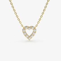 0.15CT Real Moissanite Tiny Open Heart Pendant Necklace 14k Yellow Gold Plated - £55.95 GBP